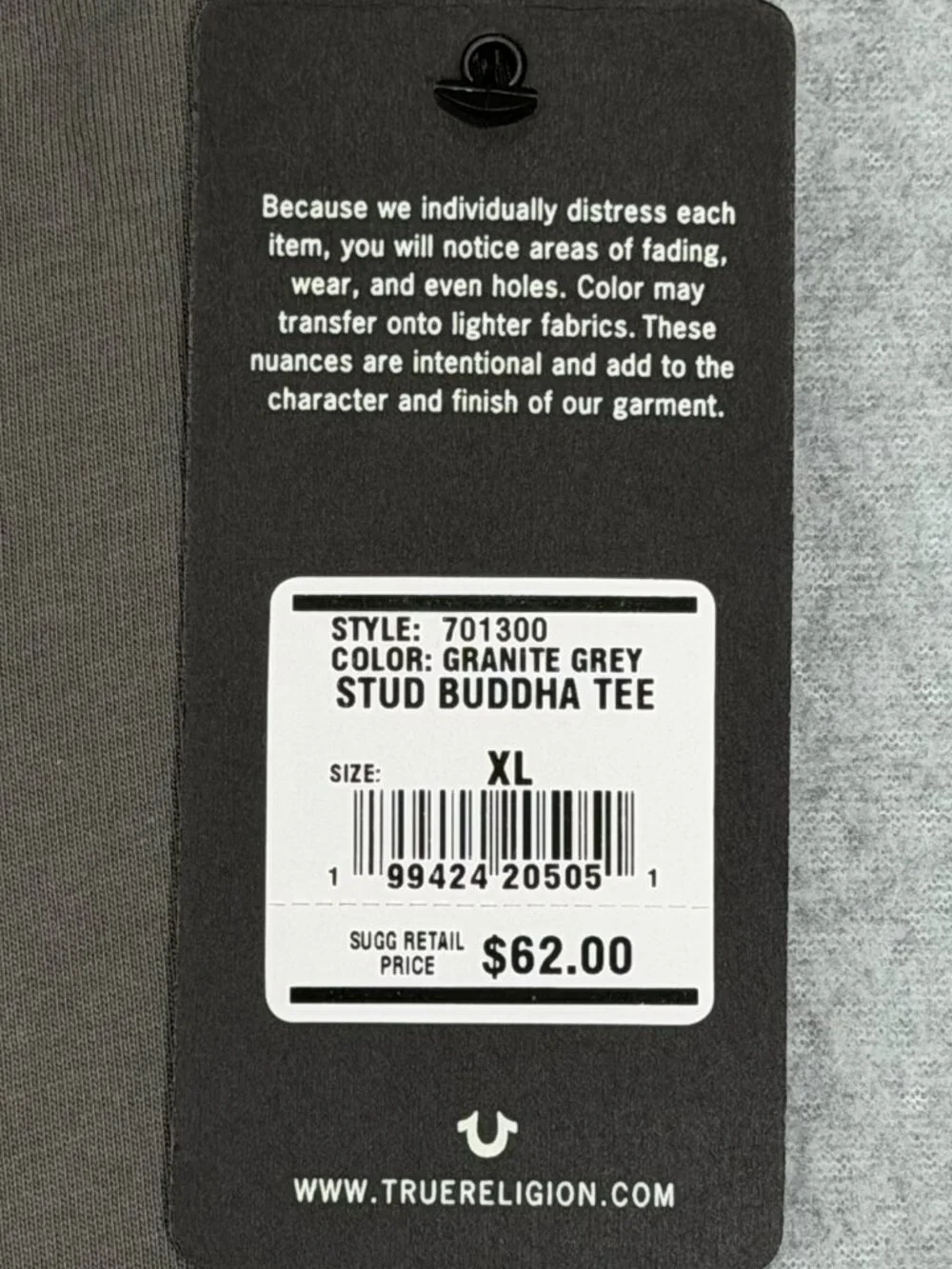 True Religion Studded Buddha Tee T-Shirt Men's XL Charcoal Gray Cotton NWT